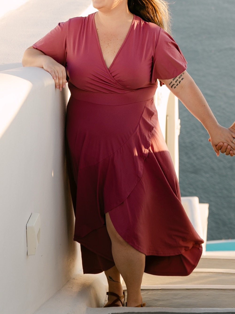 Wrap Front High-Low Dress in Mauve Rose